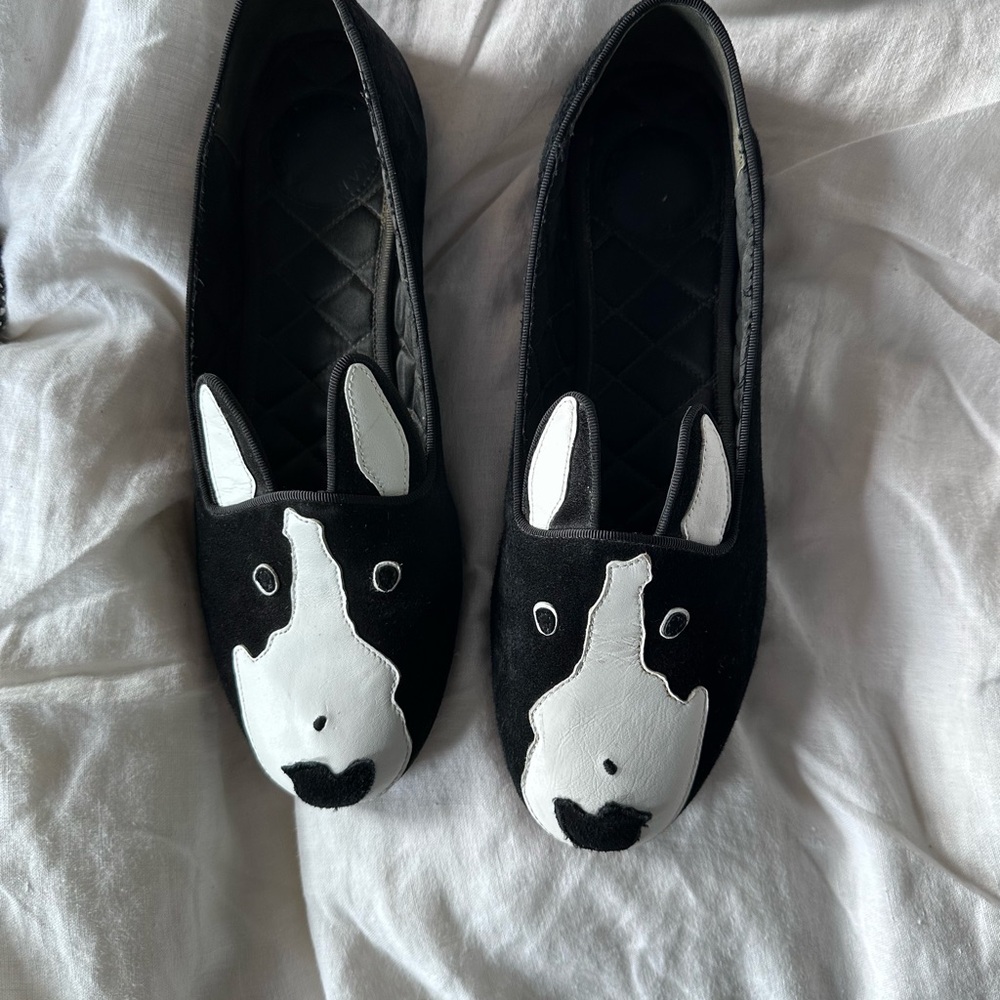 Marc by Marc Jacobs Vintage Black and White Dog Face Slip-On Flats
